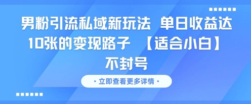 男粉引流私域新玩法，单日收益达10张的变现路子 【适合小白】不封号-泡泡网创