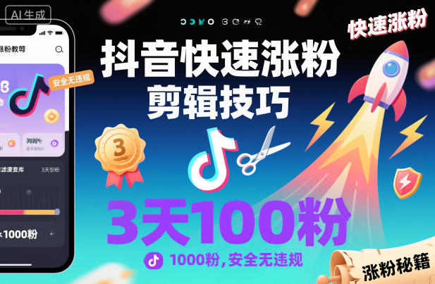 抖音快速涨粉剪辑技巧，3天1000粉，安全无违规-泡泡网创