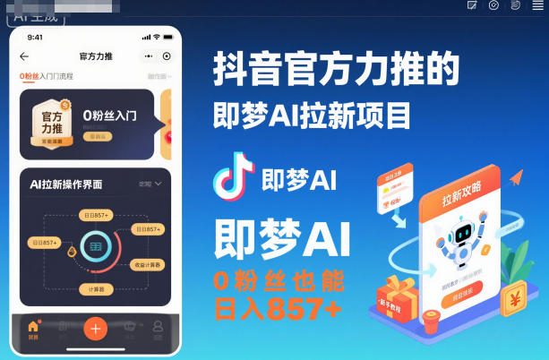 抖音官方力推的即梦AI拉新项目，0粉丝也能日入857+(附即梦AI拉新推广入口及教学)-泡泡网创
