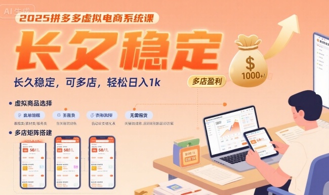 2025拼多多虚拟电商系统课，长久稳定，可多店，轻松日入1k-泡泡网创