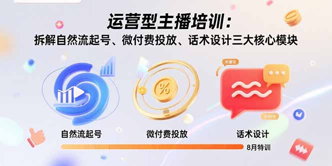 运营型主播培训：拆解自然流起号、微付费投放、话术设计三大核心模块-8月-泡泡网创