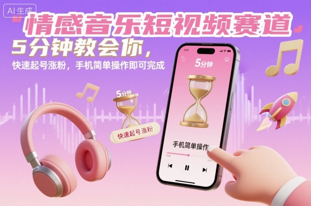 情感音乐短视频赛道，5分钟教会你，快速起号涨粉，手机简单操作即可完成-泡泡网创