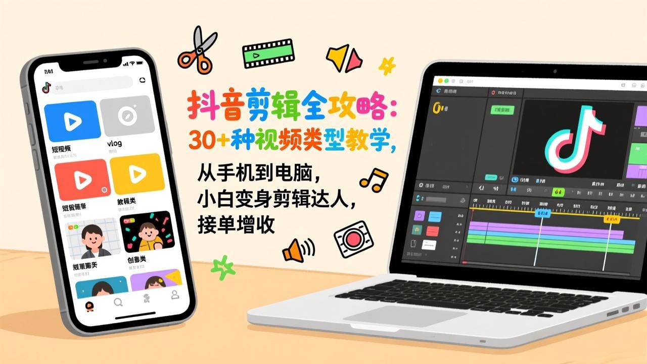 抖音剪辑全攻略：30+种视频类型教学，从手机到电脑，小白变身剪辑达人，接单增收-泡泡网创