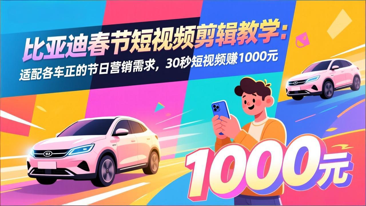 比亚迪春节短视频剪辑教学：适配各车企的节日营销需求，30秒短视频赚1000元-泡泡网创