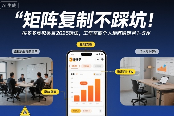 矩阵复制不踩坑！拼多多虚拟类目2025玩法，工作室或者个人矩阵稳定月1-5W【揭秘】-泡泡网创