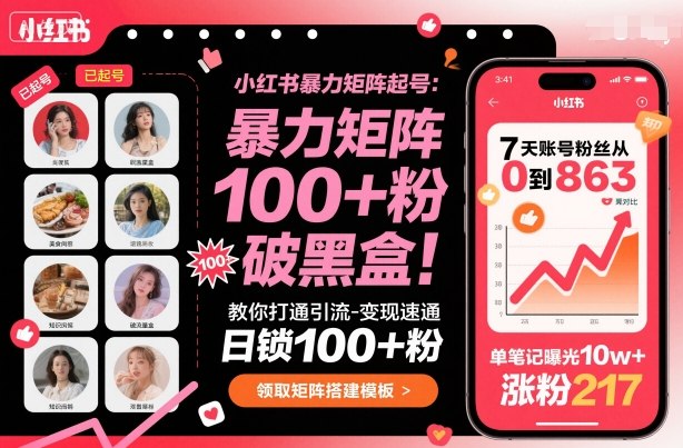 小红书暴力矩阵起号，教你打通引流-变现速通，日锁100+粉，破流量黑盒-泡泡网创