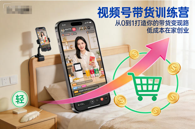 视频号带货训练营，从0到1打造你的带货变现路，低成本在家创业-泡泡网创