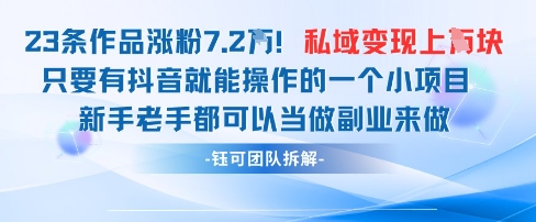 抖音私域项目23条作品涨粉7.2W，私域变现1W-泡泡网创