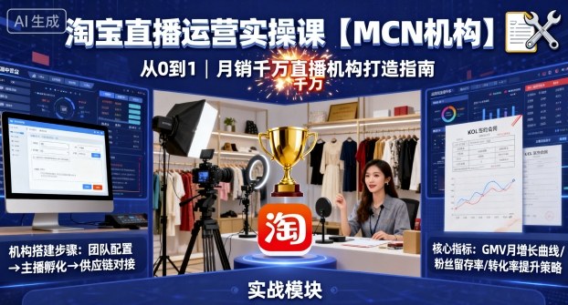 淘宝直播运营实操课【MCN机构】，从0到1做一家月销千W的直播机构-泡泡网创