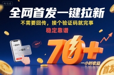 全网首发一键拉新项目，不需要回传，接个验证码就完事，稳定靠谱，一小时收益70+【揭秘】-泡泡网创