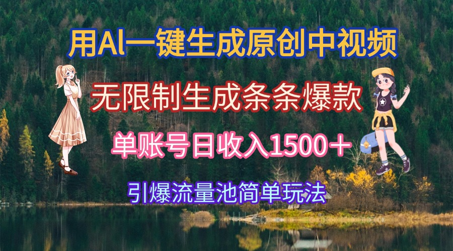 用Al一键生成原创中视频，无限制生成条条爆款，单账号日收入1500＋引爆…-泡泡网创