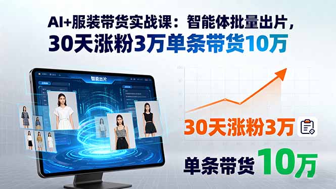AI+服装带货实战课：智能体批量出片，30天涨粉3万单条带货10万-泡泡网创
