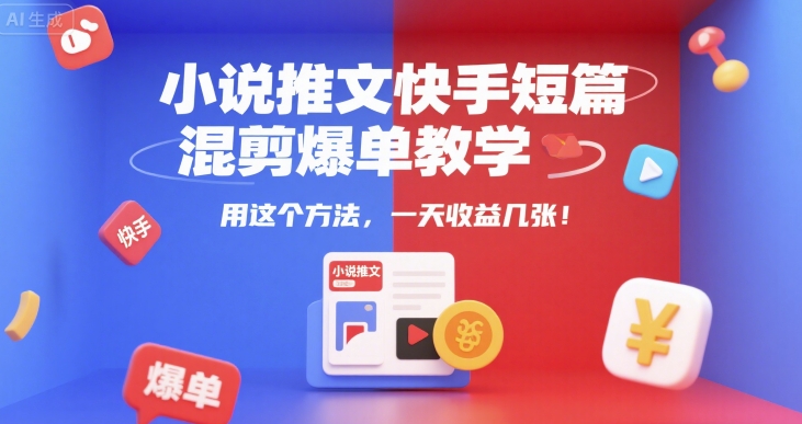小说推文快手短篇混剪爆单教学，用这个方法，一天收益几张-泡泡网创