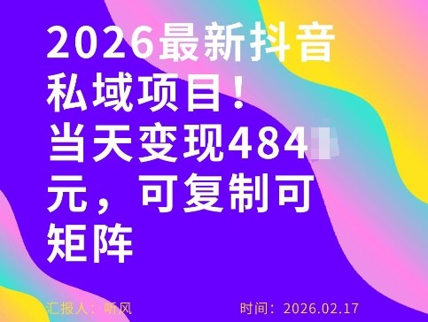 26年最新抖音私域玩法，当天变现4张+，可复制可粘贴，新手小白可做-泡泡网创
