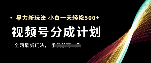视频号分成计划，全网最暴力玩法，新手一天也能轻松5张+-泡泡网创
