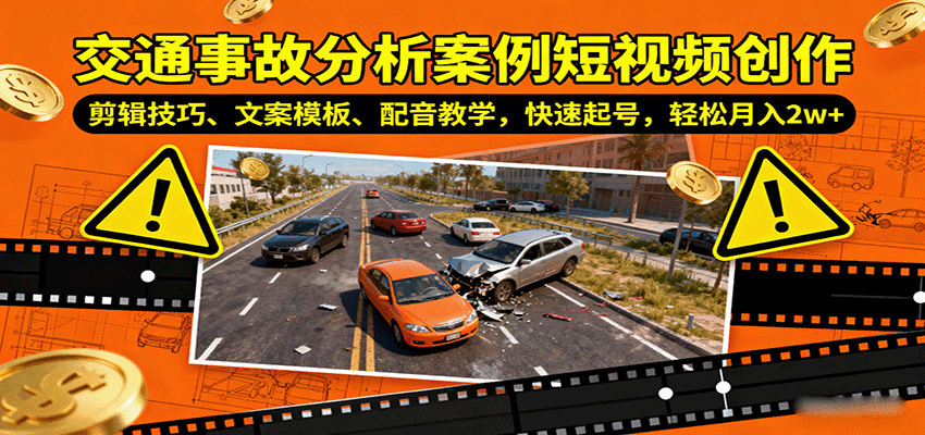 交通事故分析案例短视频创作，剪辑技巧、文案模板、配音教学，快速起号，轻松月入2w+-泡泡网创