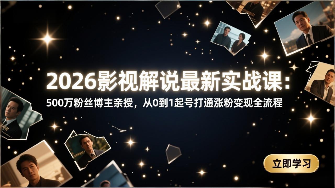 2026影视解说最新实战课：500万粉丝博主亲授，从0到1起号打通涨粉变现全流程-泡泡网创