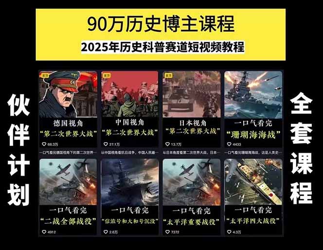 图片[1]-历史短视频赛道变现课，百集素材库应用，文案剪辑技巧，账号运营全案-泡泡网创