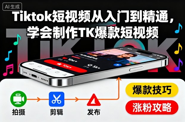 Tiktok短视频从入门到精通，学会制作TK爆款短视频-泡泡网创