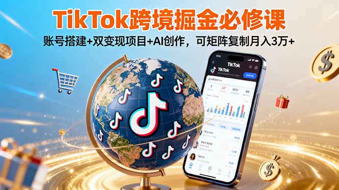 TikTo跨境掘金必修课，账号搭建+双变现项目+AI创作，可矩阵复制月入3万+-泡泡网创