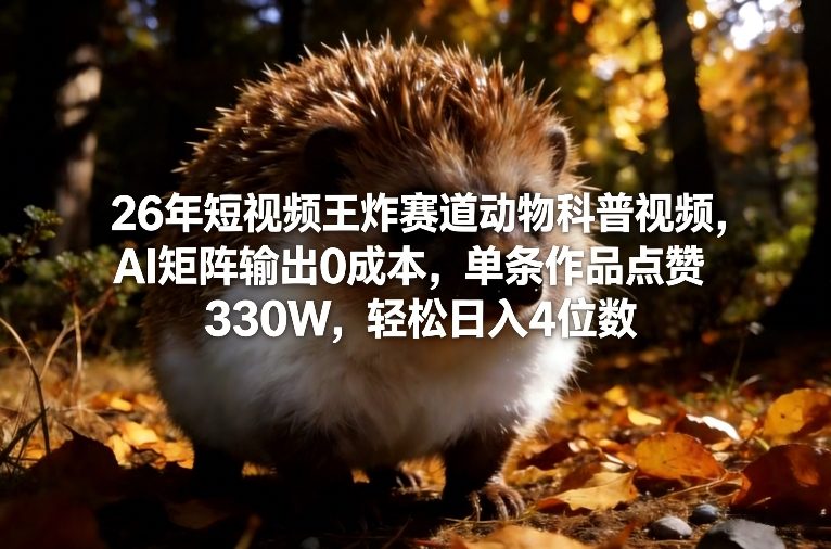 26年短视频王炸赛道动物科普视频，AI矩阵输出0成本，单条作品点赞330W，轻松日入4位数-泡泡网创