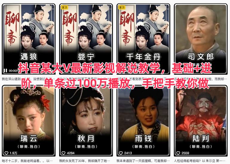 抖音某大V最新影视解说教学，基础+进阶，单条过100万播放，手把手教你做-泡泡网创
