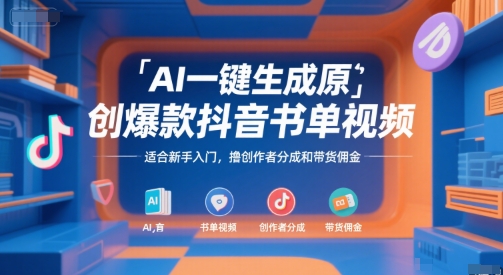 AI一键生成原创爆款抖音书单视频，适合新手入门，撸创作者分成和带货佣金【揭秘】-泡泡网创
