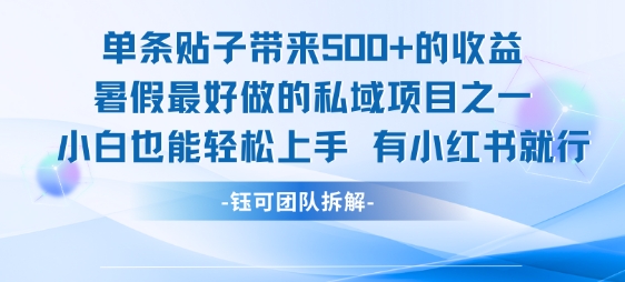 单条贴子带来5张的收益，暑假最好做的私域项目之一，小白也能轻松上手，有小红书就行-泡泡网创