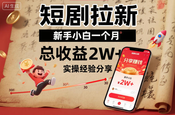 短剧拉新新手小白一个月总收益2W+实操经验分享-泡泡网创