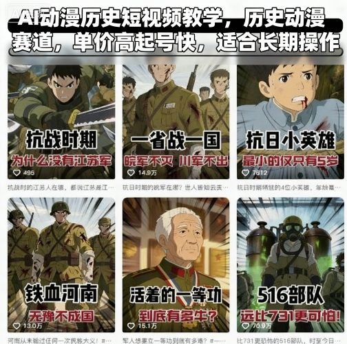 AI动漫历史短视频教学，历史动漫赛道，单价高起号快，适合长期操作-泡泡网创