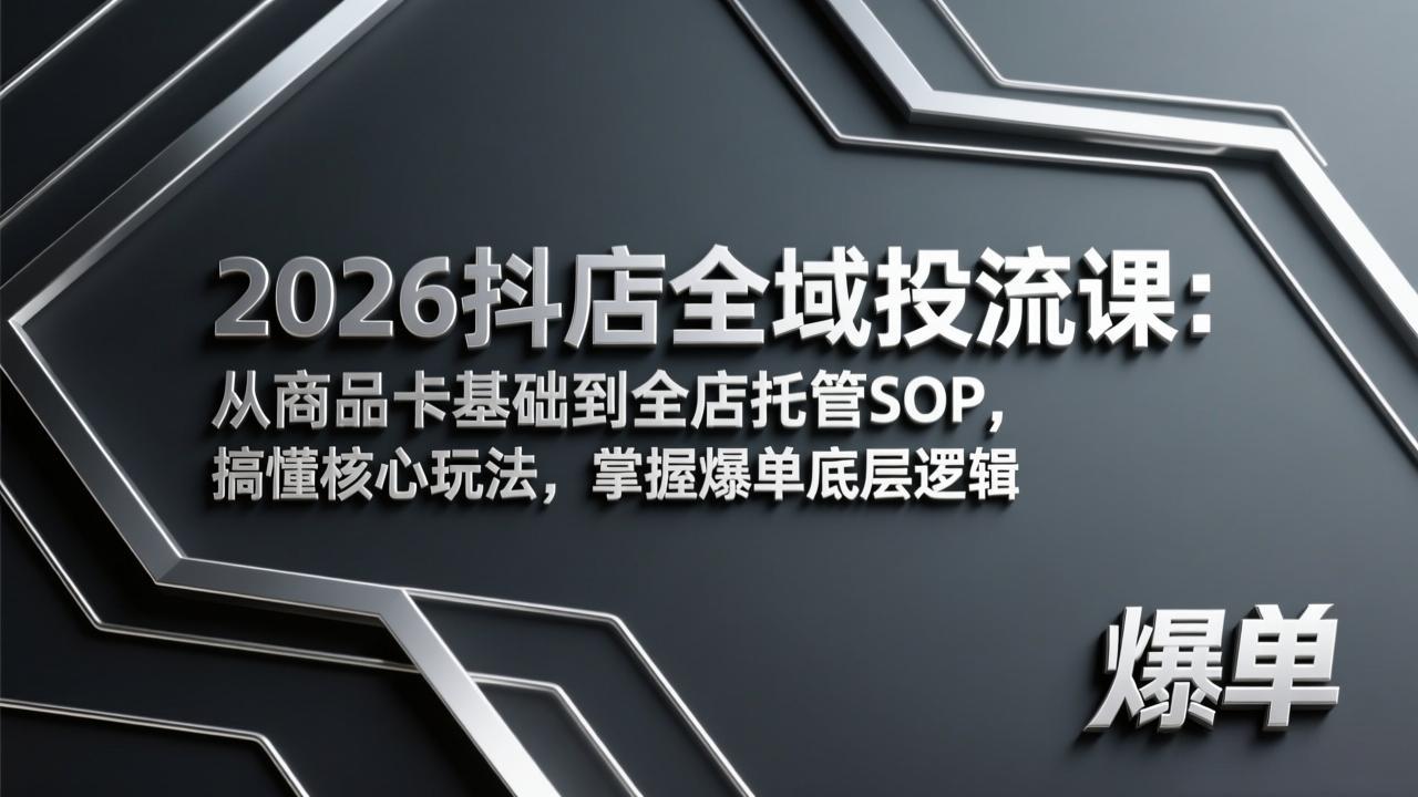 2026抖店全域投流课：从商品卡基础到全店托管SOP，搞懂核心玩法，掌握爆单底层逻辑-泡泡网创