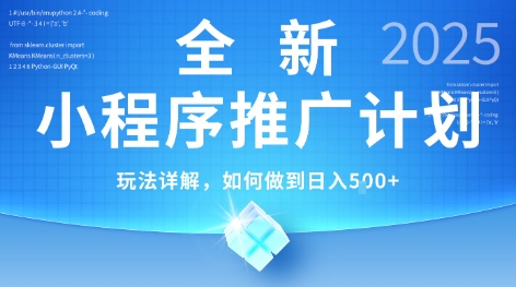 2025年最新小程序推广计划，简单操作，独家技术，日均5张+【揭秘】-泡泡网创