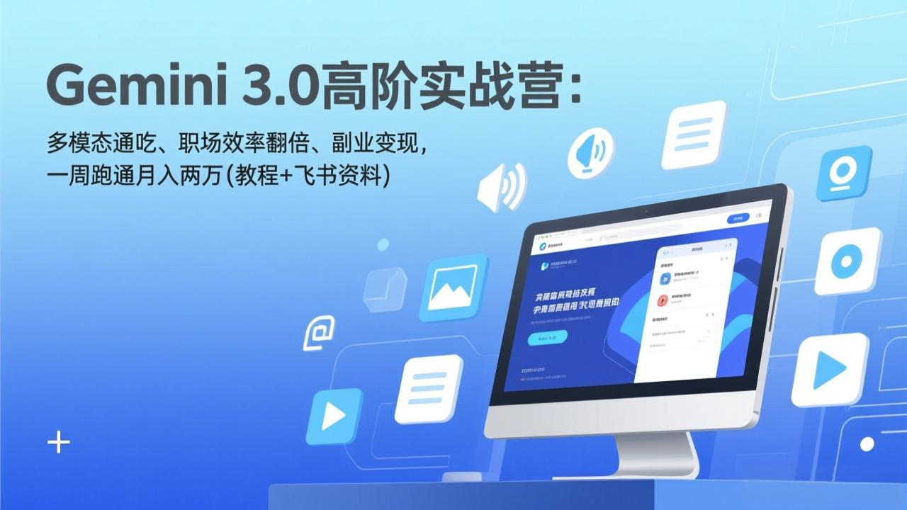 Gemini 3.0高阶实战营：多模态通吃、职场效率翻倍、副业变现，一周跑通月入两万(教程+飞书资料-泡泡网创