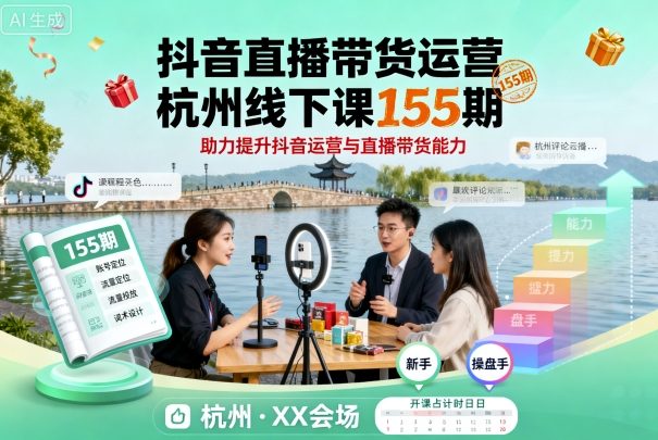 抖音直播带货运营杭州线下课155期，助力提升抖音运营与直播带货能力-泡泡网创