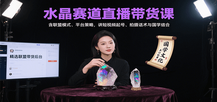 水晶赛道直播带货课：含联盟模式、平台策略，讲短视频起号、拍摄话术与国学结合-泡泡网创
