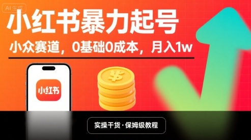 小红书暴力起号，小众赛道，0基础0成本，月入1w-泡泡网创