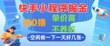 快手小程序掘金，纯0撸，单价高不养机 利用空闲时间做一做，一天好几张【揭秘】-泡泡网创