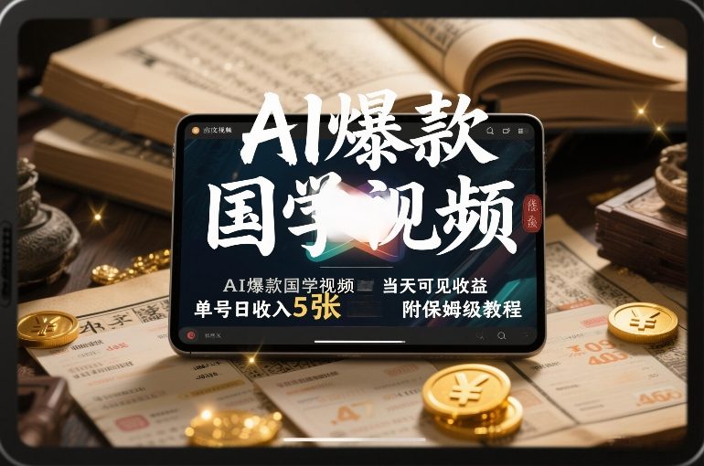 AI爆款国学视频，独家起号方法，小白直接上手，当天可见收益，单号日收入5张+附保姆级教程-泡泡网创