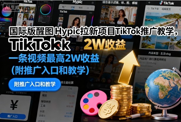 国际版醒图Hypic拉新项目TikTok推广教学，一条视频最高2W收益(附推广入口和教学)-泡泡网创