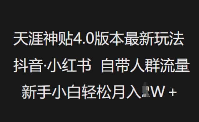 天涯神贴4.0版本最新玩法，抖音·小红书自带人群流量，新手小白轻松月入过W-泡泡网创