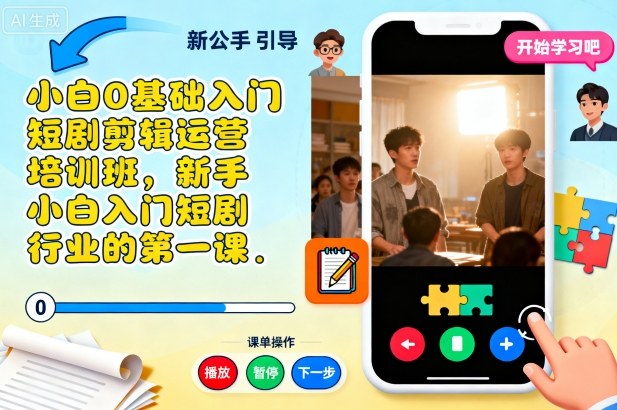 小白0基础入门短剧剪辑运营培训班，新手小白入门短剧行业的第一课-泡泡网创