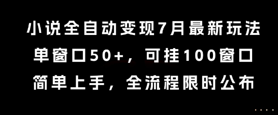 小说全自动变现7月玩法，单窗口50+，可挂100窗口，简单上手，全流程限时公布【揭秘】-泡泡网创