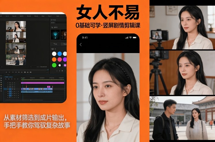 0基础可学！《女人不易》竖屏剧情剪辑课，从素材筛选到成片输出，手把手教你驾驭复杂故事-泡泡网创