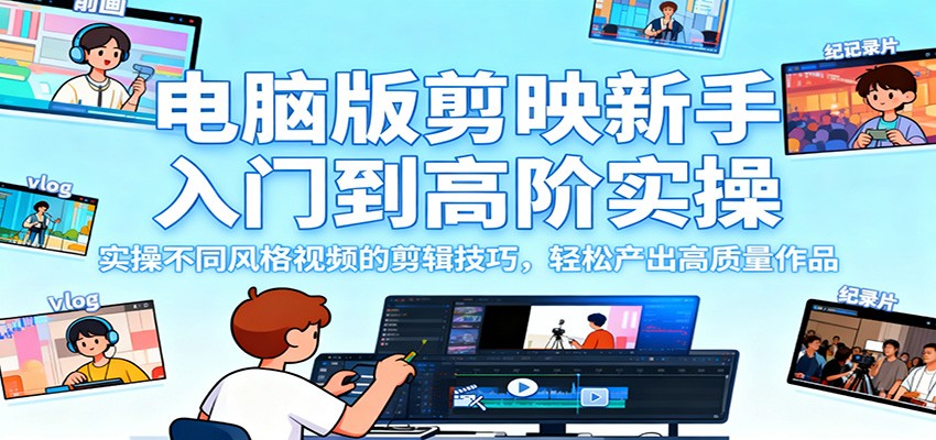 电脑版剪映新手入门到高阶实操，实操不同风格视频的剪辑技巧，轻松产出高质量作品-泡泡网创