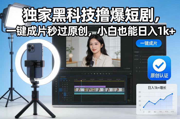 独家黑科技撸爆短剧，一键成片秒过原创，小白也能日入1k+【揭秘】-泡泡网创
