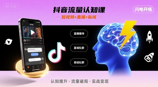 抖音流量认知课，短视频+直播+私域，认知提升，闪电开悟-泡泡网创