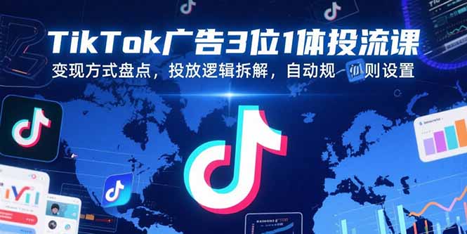 TikTok广告3位1体投流课，变现方式盘点，投放逻辑拆解，自动规则设置-泡泡网创