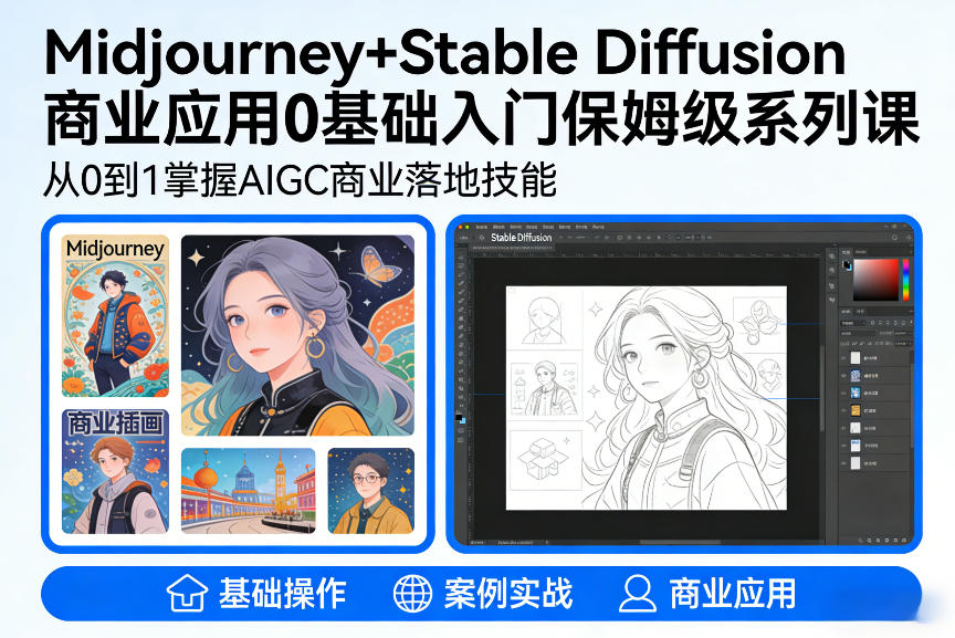 AIGC商业应用Midjourney+Stable Diffusion教程，0基础入门保姆级系列课-泡泡网创