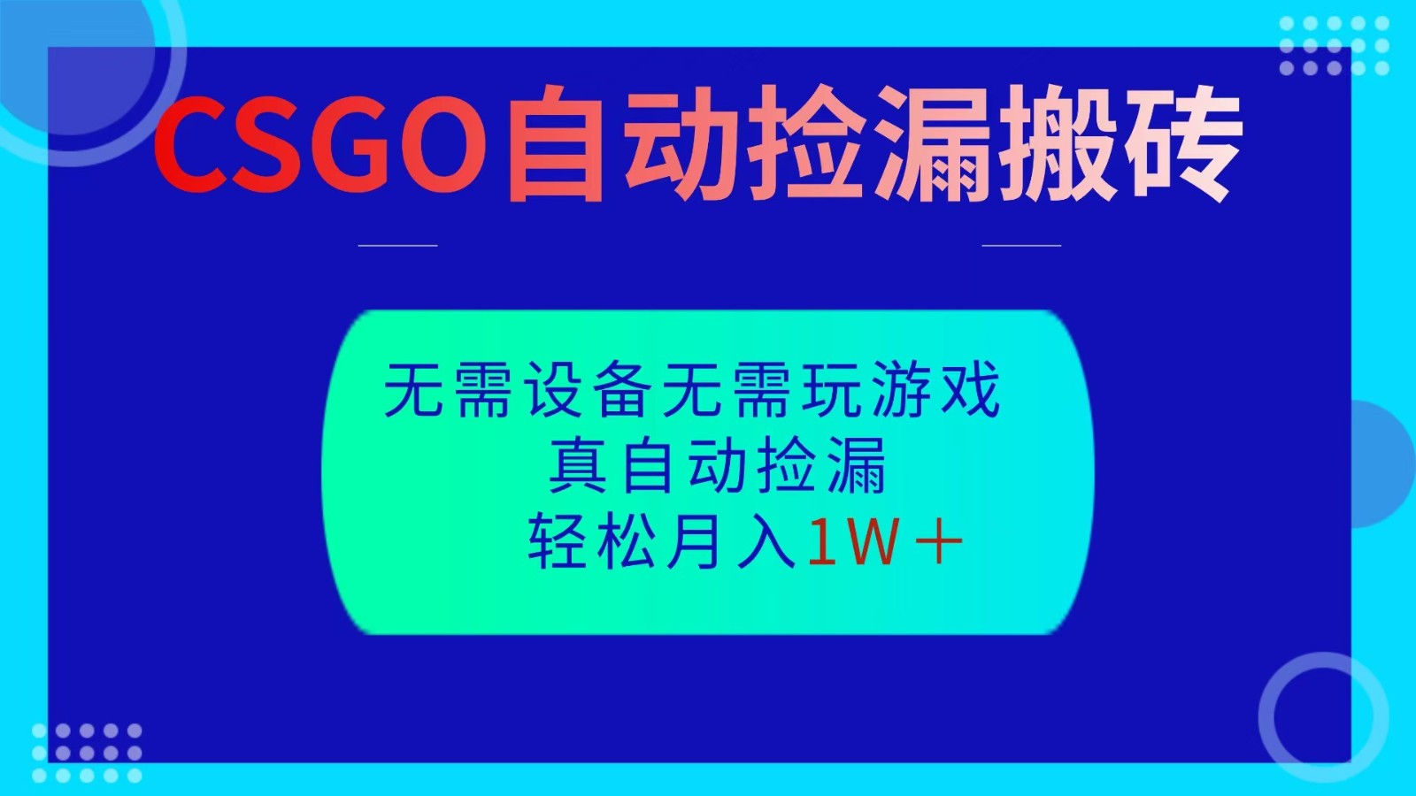 CSGO自动捡漏搬砖，当天操作当天见结果，无需了解游戏，包教包会包落地-泡泡网创