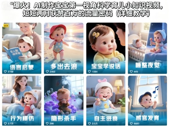 爆火！AI制作宝宝第一视角科学育儿小知识视频，短短两月获赞百万的流量密码(详细教学)-泡泡网创